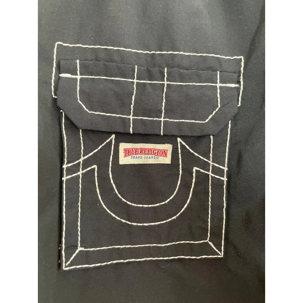 True Religion Mens Quilted Bomber Jacket 2XL Black With Contrast Thick Stitch - Picture 3 of 10